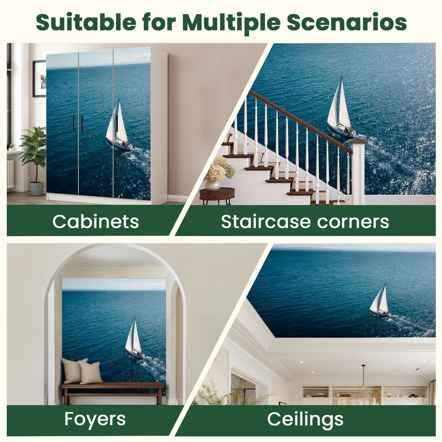 Peel and Stick Wallpaper Aerial view sailing boat Modern Art Wall Mural Decor Self Adhesive and Removable 100in x 144in