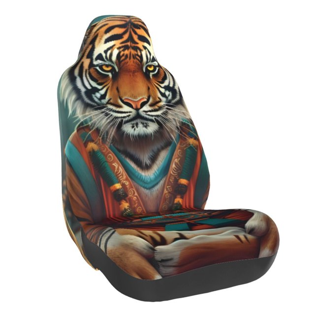 Wukai Pond Meditating Tiger Full Set Car Seat Covers with Soft Padding Universal Auto Front Seats Protector and Cushion Mat