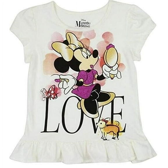 Girls Minnie Mouse Kids Ivory T-Shirt One Left Size 6X Purple Gold Glitter