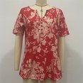 thumbnail image 1 of Camiseta con cuello en V para mujer, Top holgado de manga corta con estampado de botones, ropa de calle informal de uso diario, Verano, 1 of 5