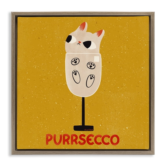 Stupell Industries Purrsecco Cat Wine Animals Painting Brown Floater Framed Canvas Art Print Wall Art, 25 x 25