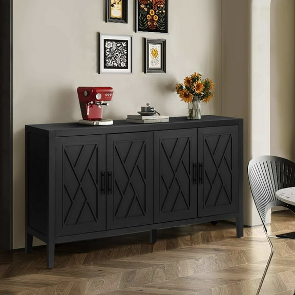 60 Inches Storage Cabinet With 4 Doors And Adjustable Shelf, Console Table For Entryway (antique Black Antique Living Room