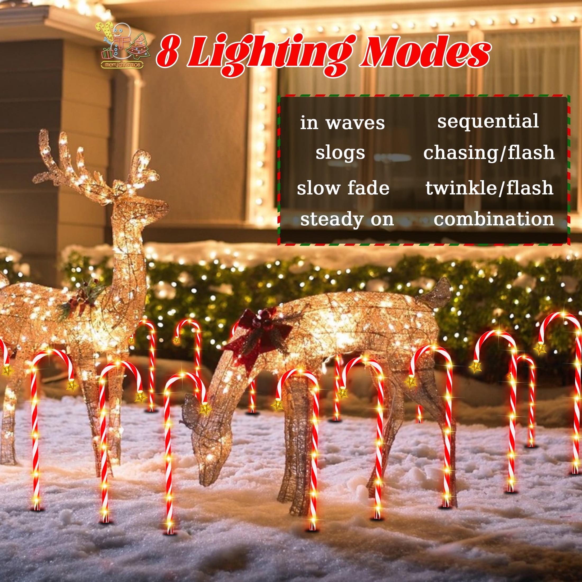 25’’ Christmas Candy Cane Lights,  72 LED Pathway Markers Lights for Christmas Outdoor Decorations, 12 Pack