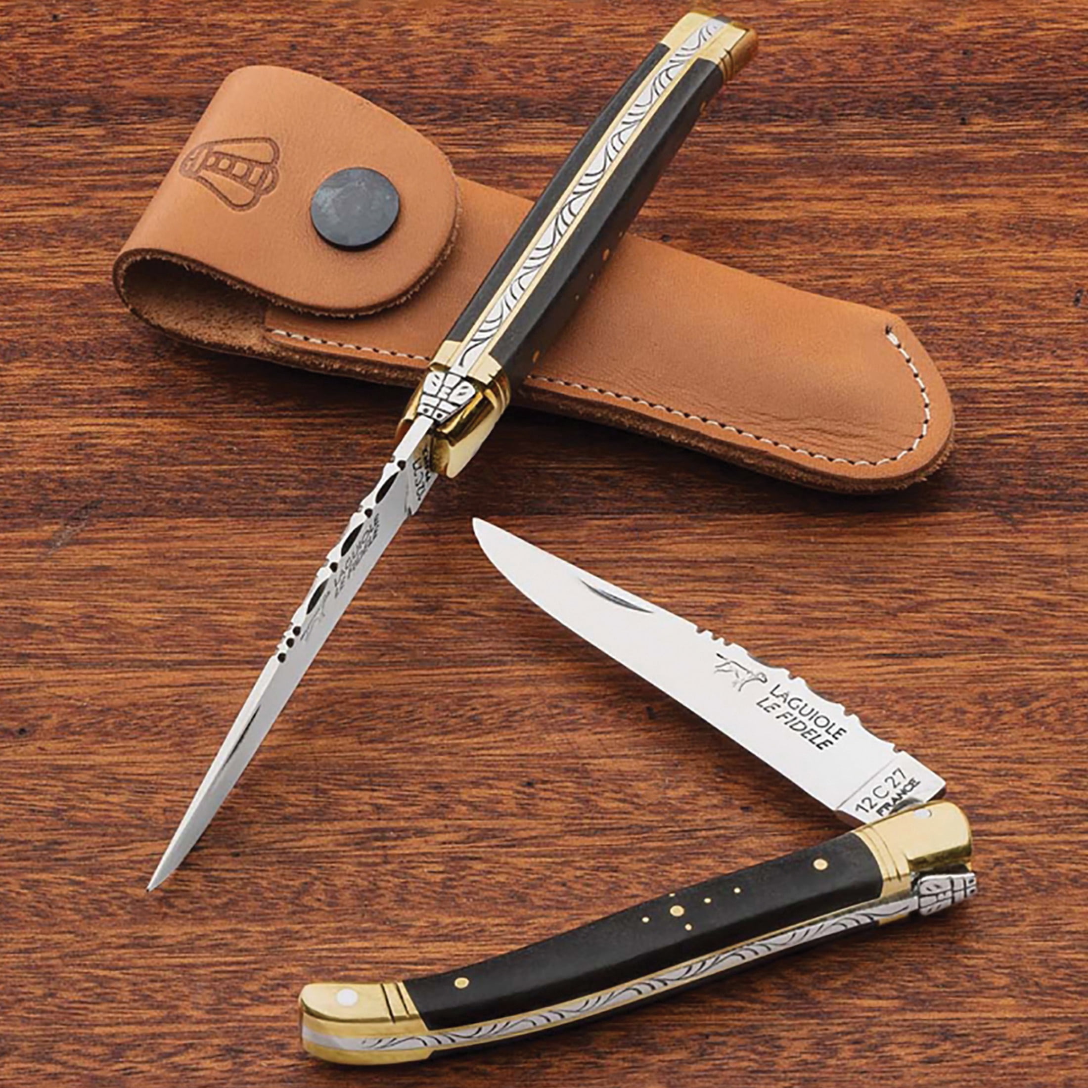 Kings County Tools 7.9” Stainless Steel Laguiole Le Fidele Pocket Knife with Leather Sheath