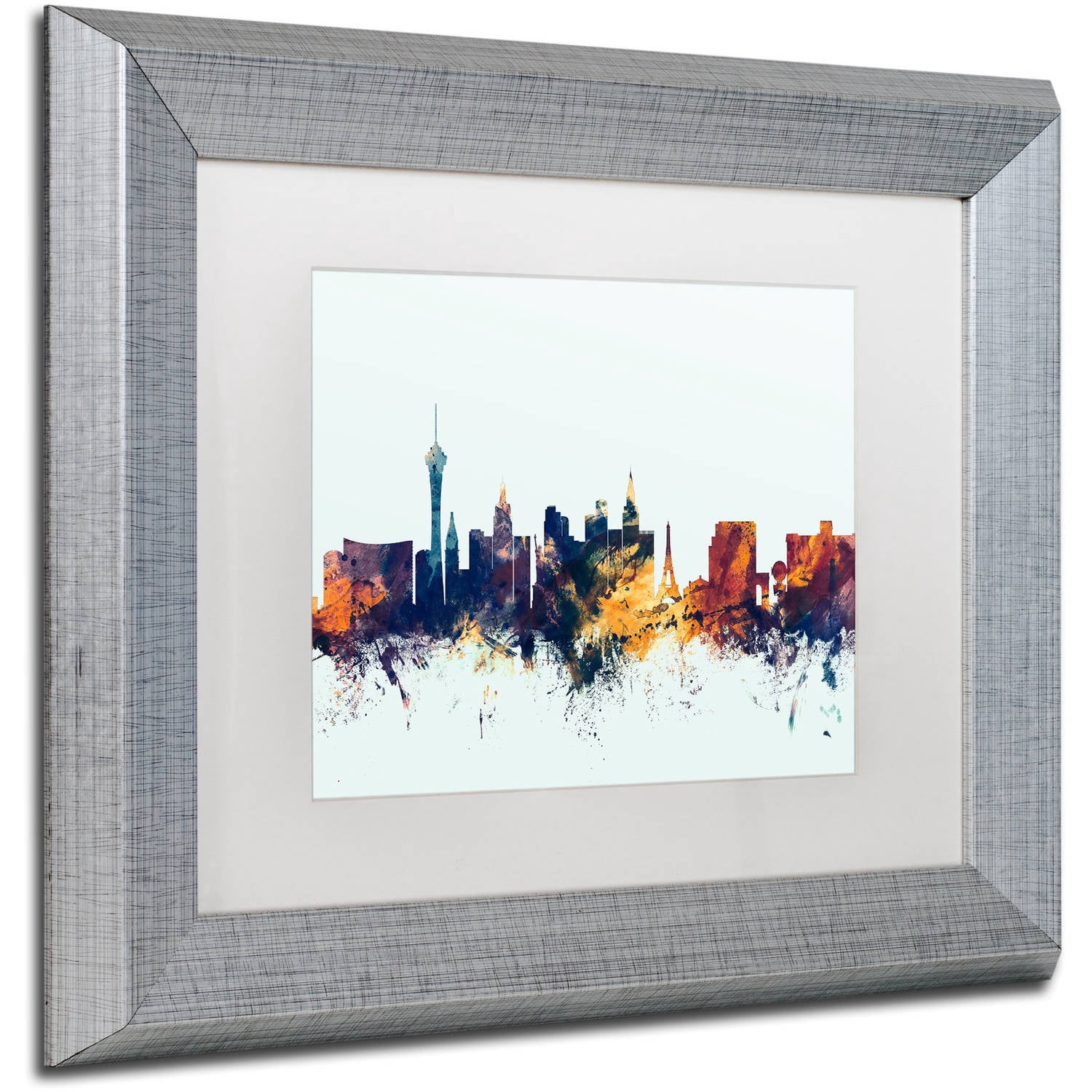 Trademark Fine Art "Las Vegas Nevada Skyline Blue" Canvas Art by Michael Tompsett, White Matte, Silver Frame