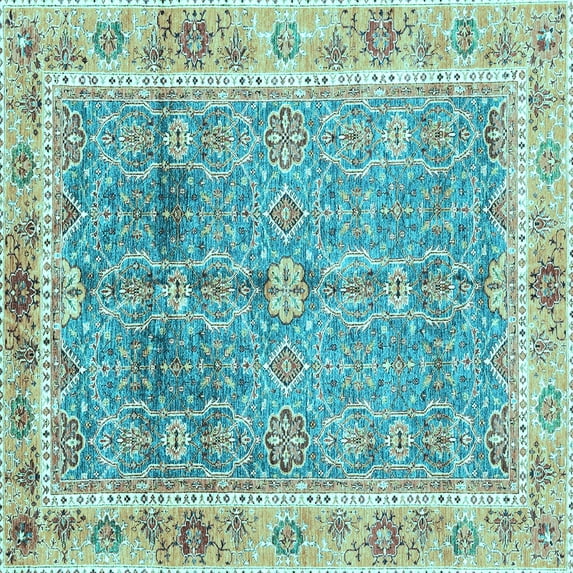 Ahgly Company Indoor Square Oriental Light Blue Traditional Area Rugs, 5' Square
