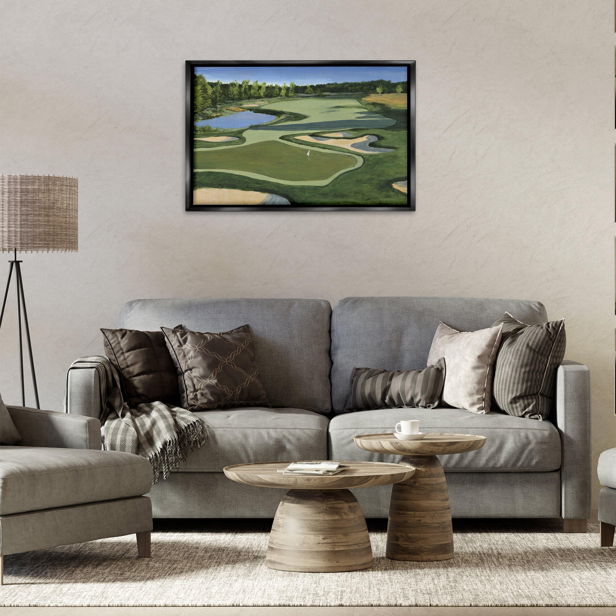 Stupell Industries Traditional Golf Course Landscape Painting Black Floater Framed Art Print Wall Art, 31 x 21