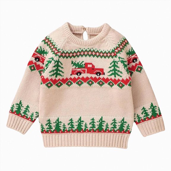 Splozh Winter Infant Knitted Sweater Christmas Tree Top Boys' Christmas Warm Sweater,Khaki,9-12 Months