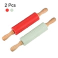 thumbnail image 3 of Silicone Rolling Pins for Baking Wood Handle 31cm x 4.2cm, Red & Light Green, 3 of 4