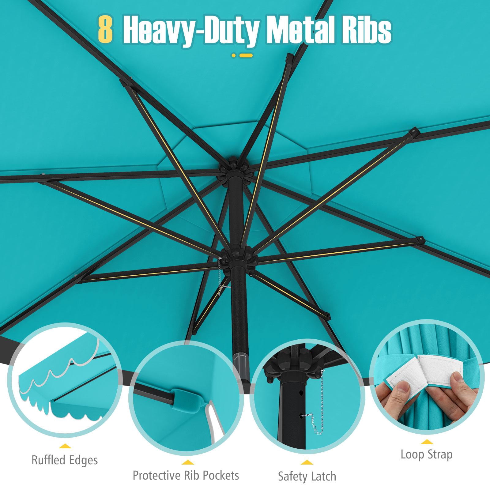 10 Feet Ruffled Patio Umbrella Outdoor Market Umbrella with Crank and Tilt Function