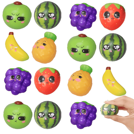 24PCS Squishy Toys, Fruit-Shaped Squishy Toys for Children Ages 3 , Assorted Colors & Styles, Classroom Prizes, Party Favors, Christmas Stocking Stuffer