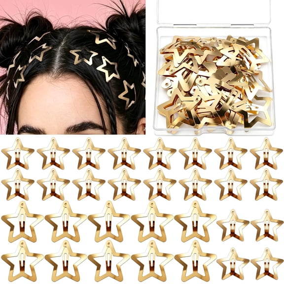 BZCOE Star Hair Clips Y2K Hair Barrettes, 20 Pcs Gold 1.22" Y2K Hair Accessories, 10 Pcs 1.61" Metal Snap Hair Clips for Girls Women, for Rave Outfits, Concert