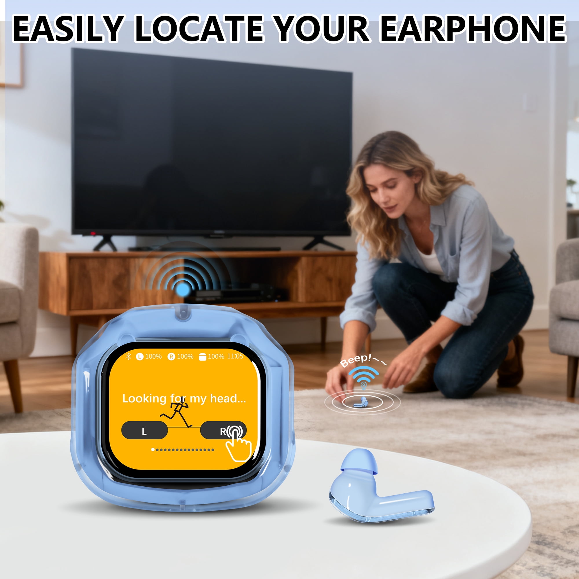 ENC Wireless Bluetooth Earphone, Smart Touch Screen Headphone, 24h Playtime for Sports & Working, Stereo Sound Headphone for iOS/Android/Windows, Blue