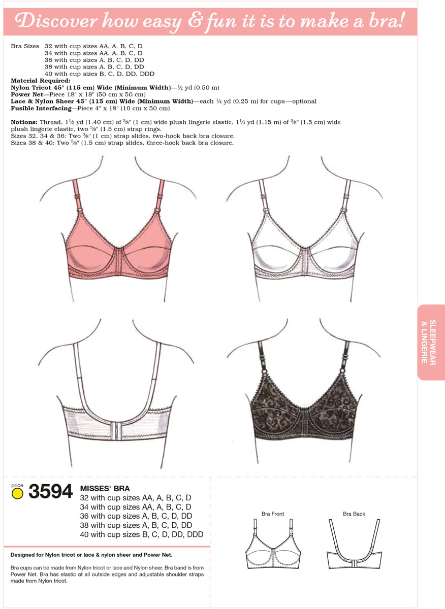 Bra-32 with cup sizes AA, A, B, C, D 34 -*SEWING PATTERN* | Walmart Canada