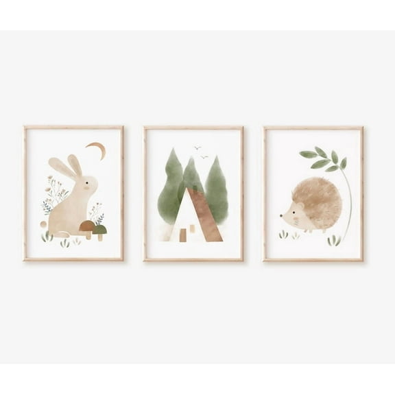 Nemo and Her Woodland Nursery Art Print Set of 3, Nursery Wall Art Decor, Picture Frames and Cute Animals Prints for Kids Playroom Decoration