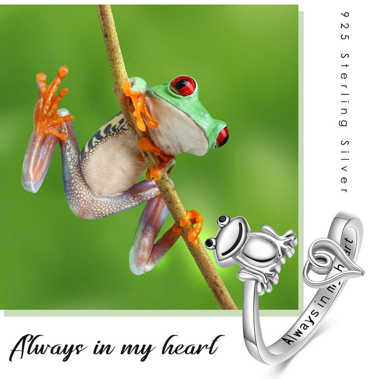 TANGPOET Frog Rings Sterling Silver Heart Rings for Women