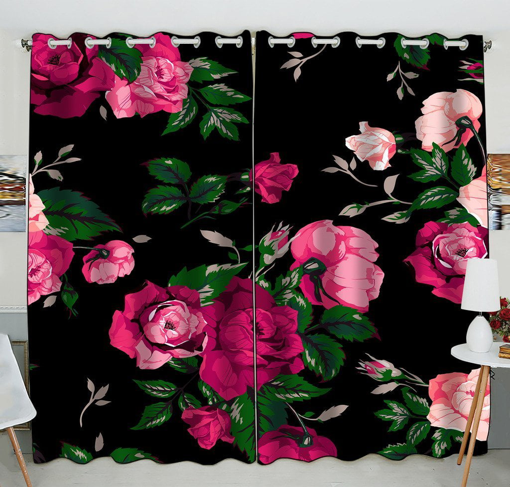 Red rose expresses love Kitchen Curtains 2 Panel Set Decor Window Drapes 