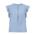 thumbnail image 4 of Fengqque Girls Blouse V-Neck Ruffled Cap Sleeves Pleated Front Relaxed Fit Flowy Casual Top 5-14 Years Light Blue 7-8Years, 4 of 9