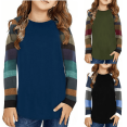thumbnail image 2 of XBASW Toddler Kids Long Sleeve T-Shirt Spring Fall Loose Tops for Girls Colorblocking Striped Tees Teen Girls Shirts for 4-13 Years, 2 of 9