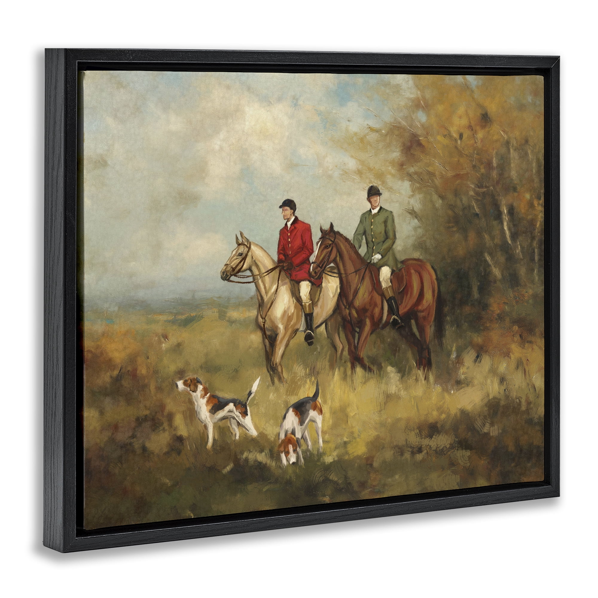 Stupell Industries Autumn Riders with Hounds Black Framed Floater Canvas Wall Art, design by Ziwei Li