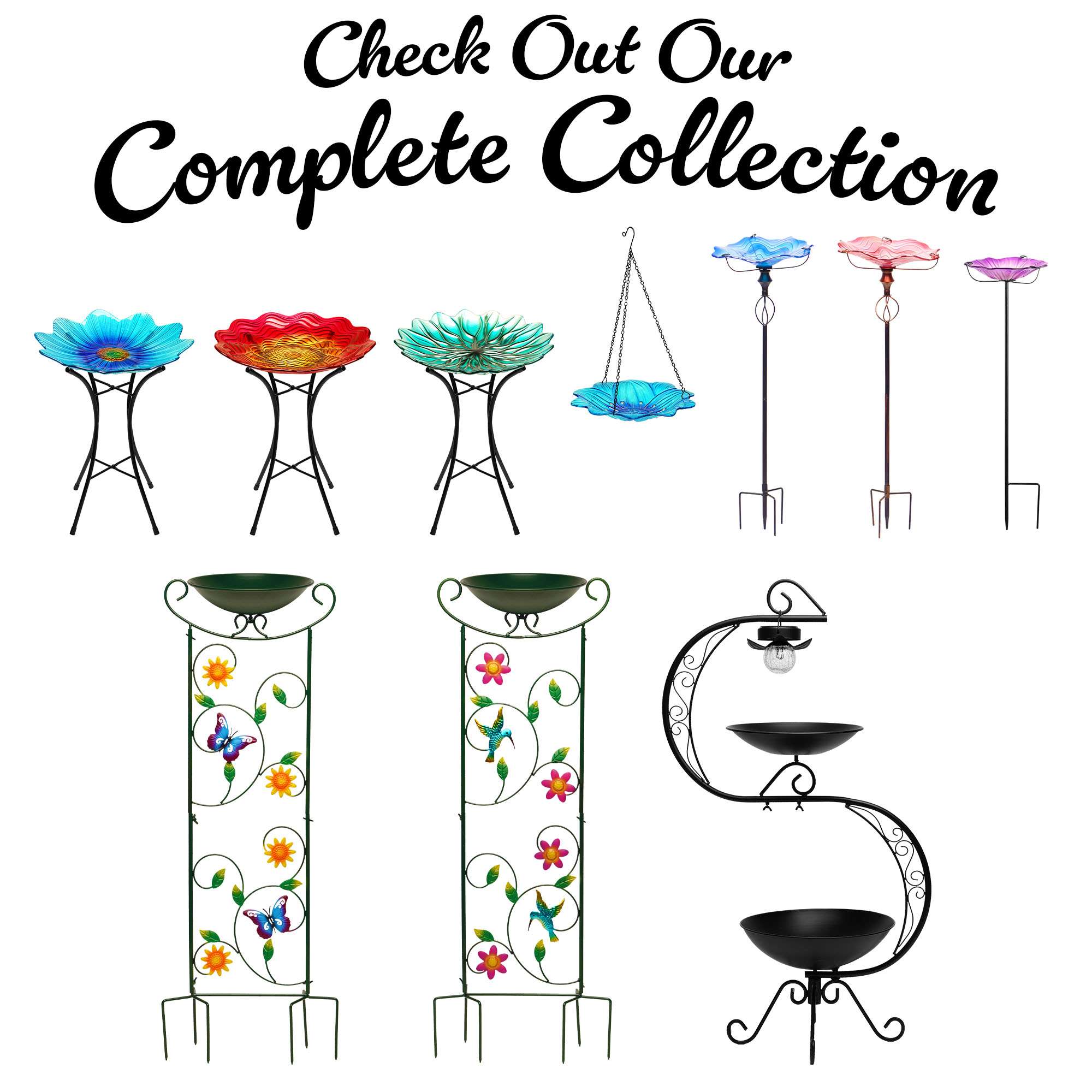 G128 35 Inch Antique Garden Iron Bird Bath with Trellis, Decorative Hummingbirds, Detachable Bowl, Metal Potted Plant Support, Elegant Outdoor Garden Bird Feeder