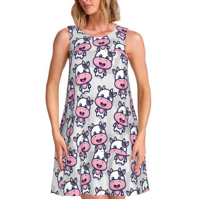 Balery Baby Cow Vestidos de verano para mujer con estampado: vestido holgado sin mangas, vestido playero informal y cómodo para días calurosos.