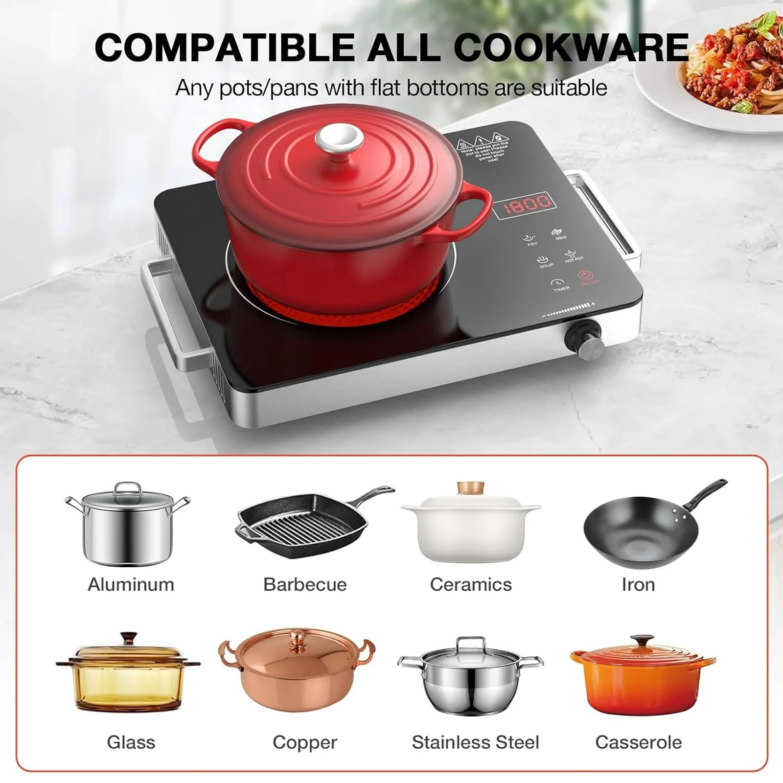 DICEEVIL Electric Ceramic Stove, 3500W Electric Hot Plate Single Burner for Cooking, Portable Countertop Free Standing Stove Cooktop with 2 Handle, Touch Control Panel Adjustable Heating Power, Black