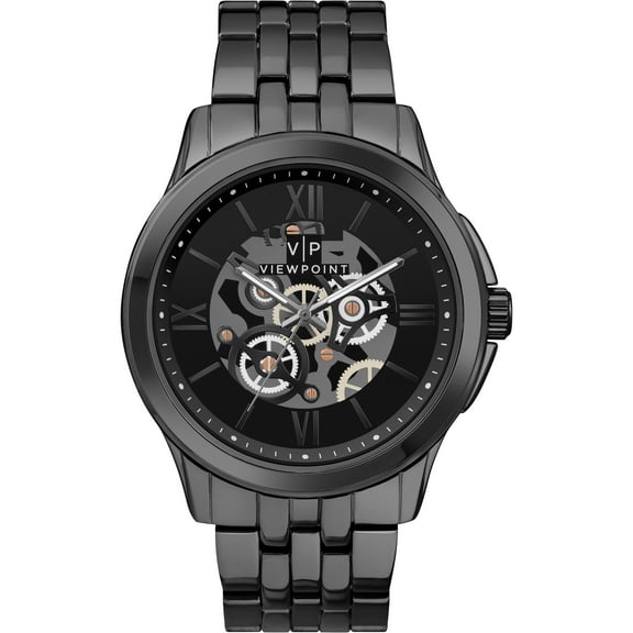 Men's 42mm Black Dial Watch, Gray Bracelet