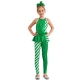 thumbnail image 2 of TiaoBug Kids Girls Sleeveless Sparkly Sequins Dance Unitards Jumpsuit Christmas Candy Cane Costume Green 12, 2 of 7