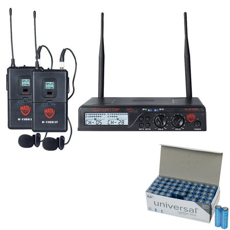 Nady U-2100 LT/O (Band A/B) UHF Dual 100-Channel Wireless Lavalier Handheld Microphone System & UPG AA 50