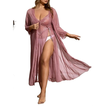 

Dusty Pink Sexy Plain Spaghetti Strap Robe Sets Long Sleeve Plus Size Robes & Robe Sets (Women s Plus)
