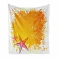 thumbnail image 1 of Starfish Soft Flannel Fleece Throw Blanket, Tropical Summer Beach with Exotic Flowers Seastars Hawaii Islands Fauna, Cozy Plush for Indoor and Outdoor Use, 50" x 70", Orange Yellow Pink, by Ambesonne, 1 of 6