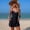 Black 2, variant on Swim Rompers for Women Tummy Control One Piece Round Neck Swimsuits with Short Modest Sporty Bathing Suit Swimwear with Pockets Coffee M