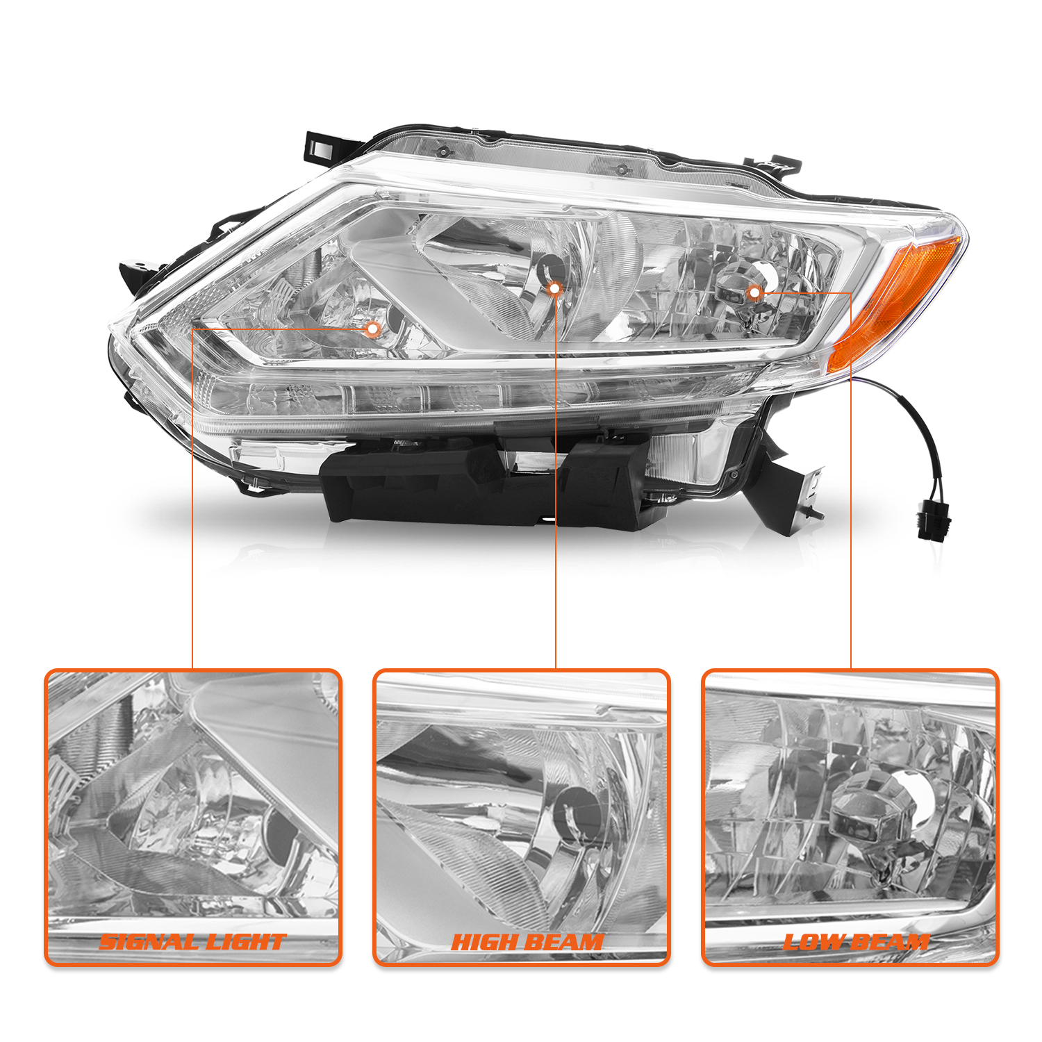 For 2014 2015 2016 Nissan Rogue Halogen LED DRL Headlights Assembly Pair