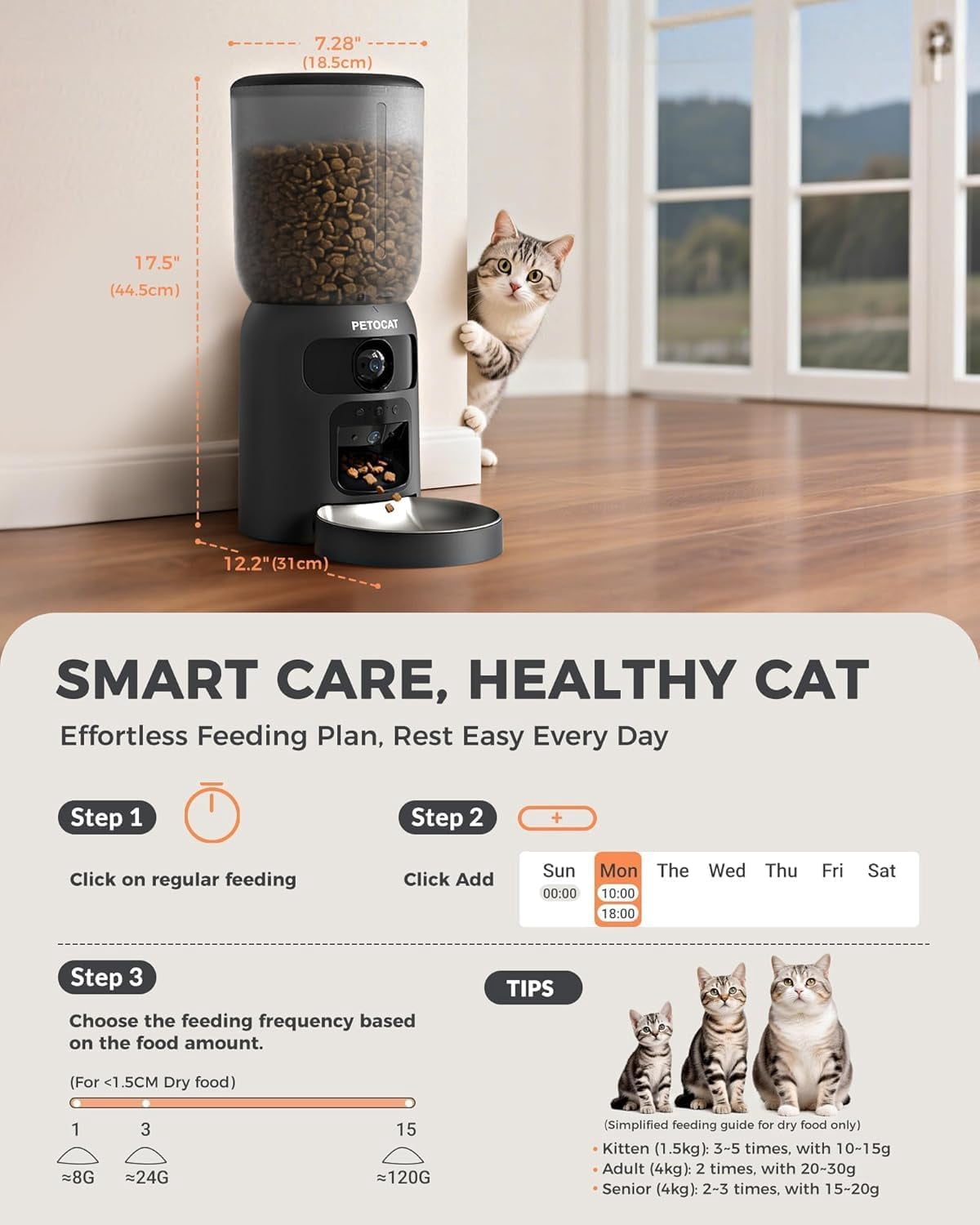 AI Automatic Cat Feeder with 2K HD Dual Cameras, 5G Wi-Fi 6L Dispenser