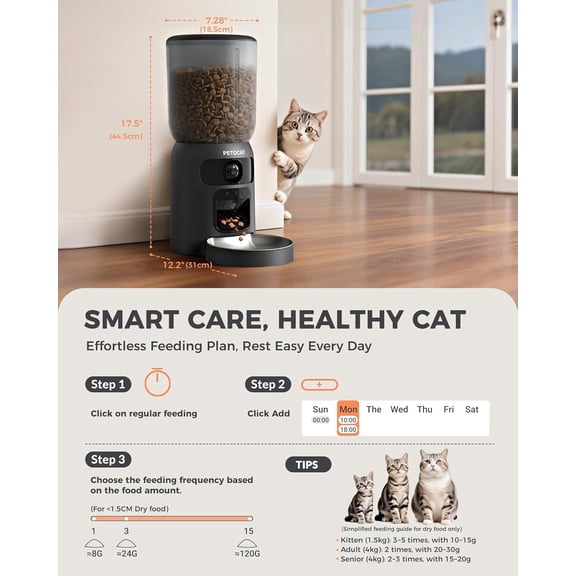 5L Automatic Cat Feeder with Dual 2K HD Camera, WiFi Food Dispenser for Cats & Small Dogs, Laser Toy & Diet Tracking