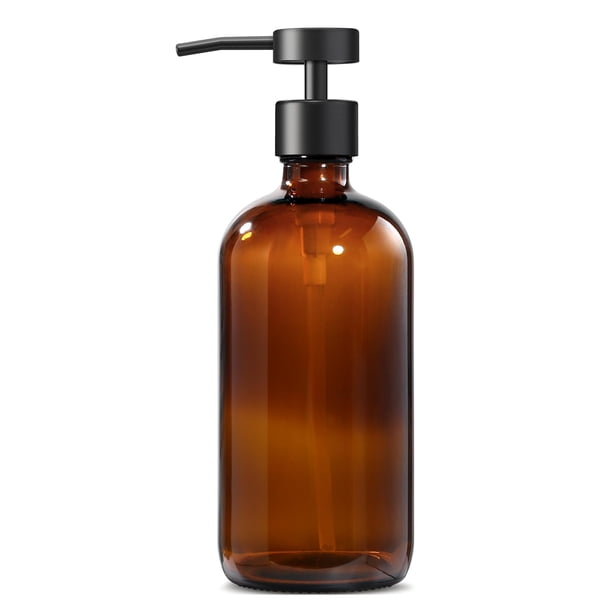 Dispensador de jabón GMISUN de vidrio ámbar de 500 ml con bomba de acero inoxidable