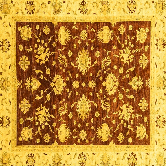 Ahgly Company Indoor Square Oriental Yellow Traditional Area Rugs, 4' Square