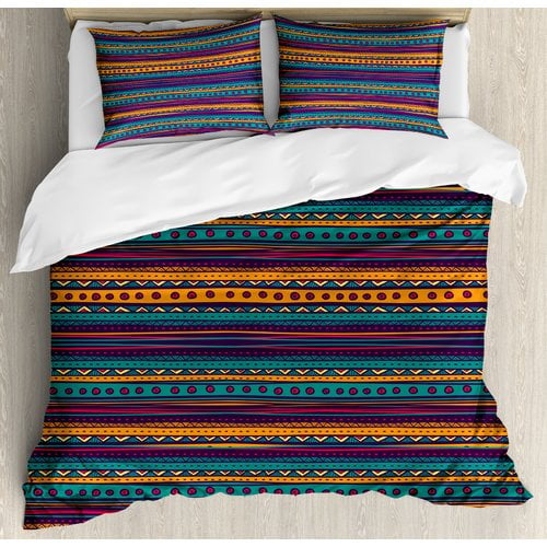Ambesonne Tribal Striped Retro Aztec Pattern With Rich Mexican