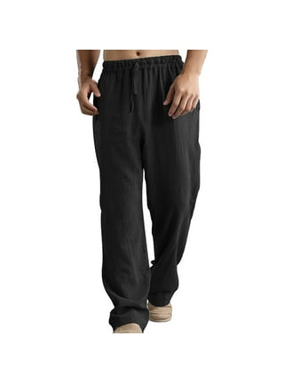 VSSSJ Men's Cotton Linen Pants Slim Fit Music Print Drawstring Elastic  Waist Straight Trousers with Pocket Casual Stretchy Breathable Long Pants  Khaki M 