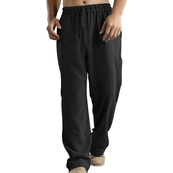 Bcfgryg Men's Trousers Washed Cotton Linen Loose Breathable Casual Pocket Sports Pants Men’s Jogger Style Gym Pants