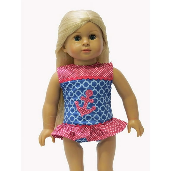 Pink & Blue Anchor Swimsuit for 18inch Dolls | American Fashion World