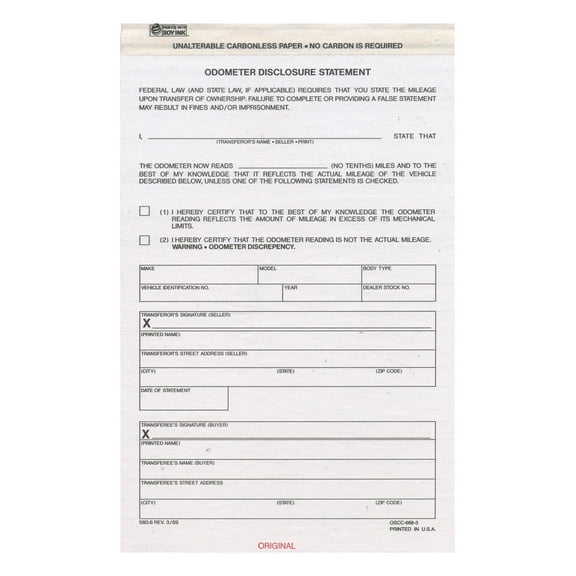 Odometer Disclosure Statement - Pack of 100