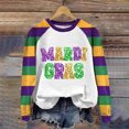 thumbnail image 4 of Sexlip Womens Long Sleeve Sweatshirt Mardi Gras Letter Print Design Contrast Sleeve Soft Fabric for Casual Wear White M, 4 of 5