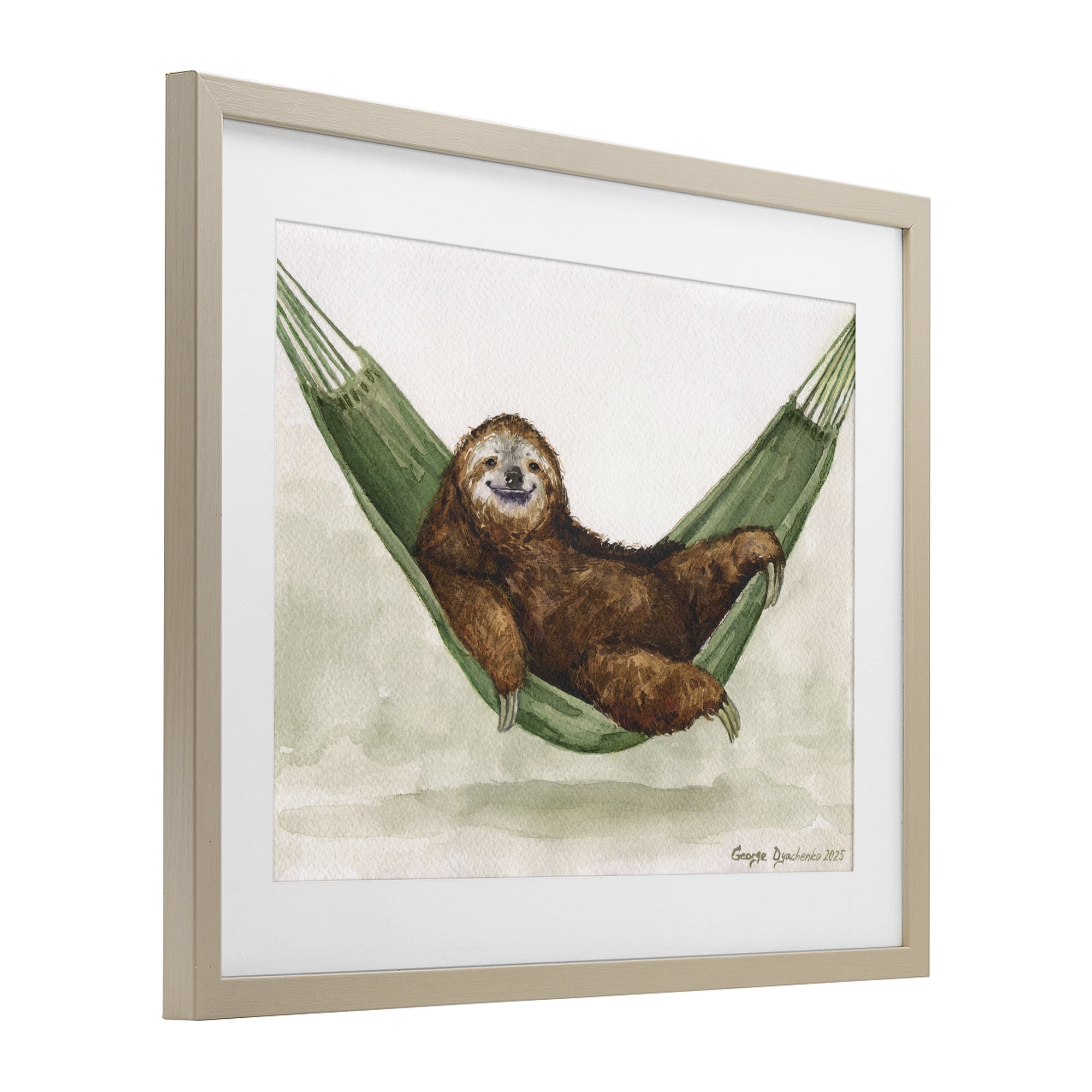 Stupell Industries Sloth On The Hammock Birch Framed Print Under Glass, design by George Dyachenko