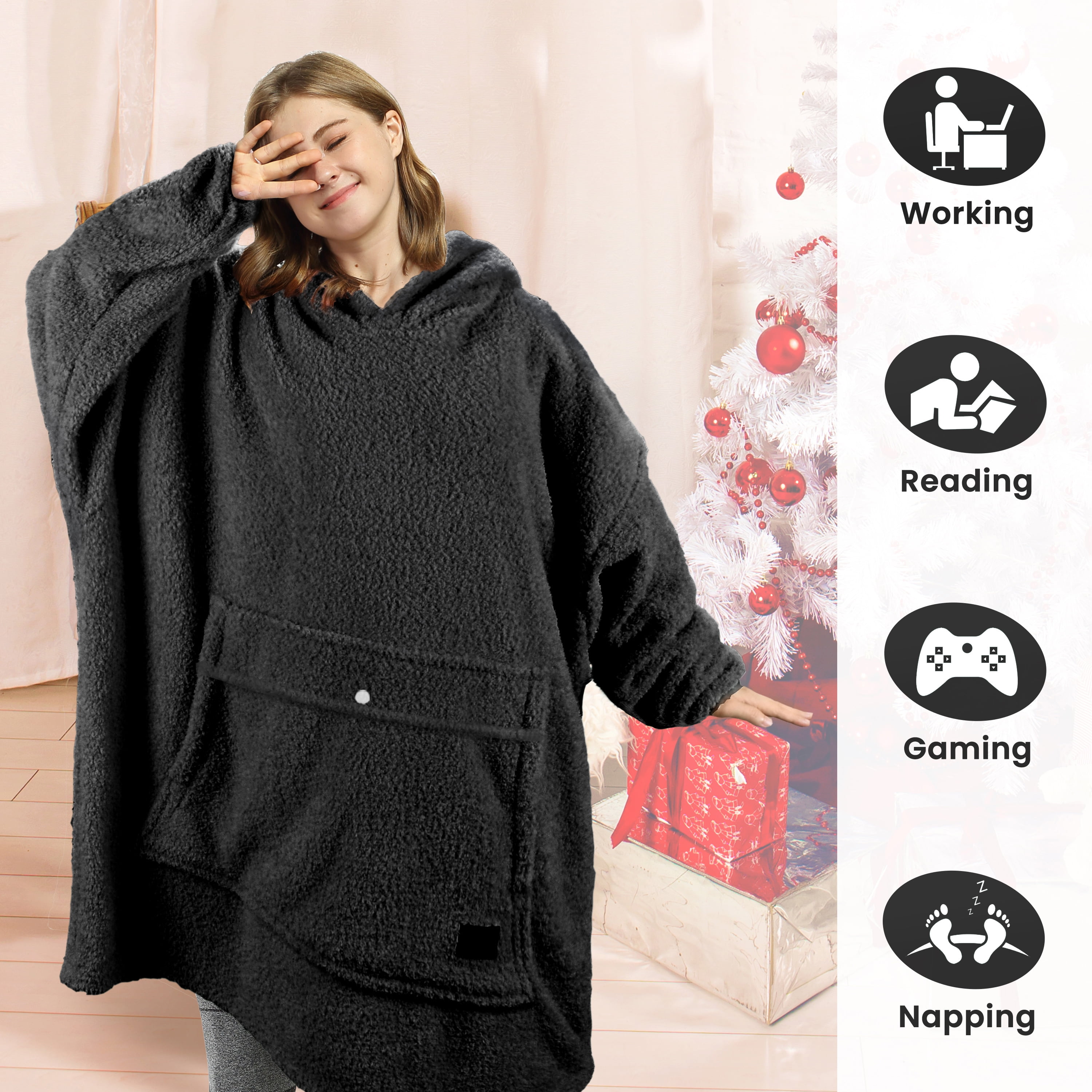 Tirrinia Oversized Wearable Blanket Hoodie, Fleece Home Blanket Sweatshirt, Warm Blanket with Sleeves, Gift for lover