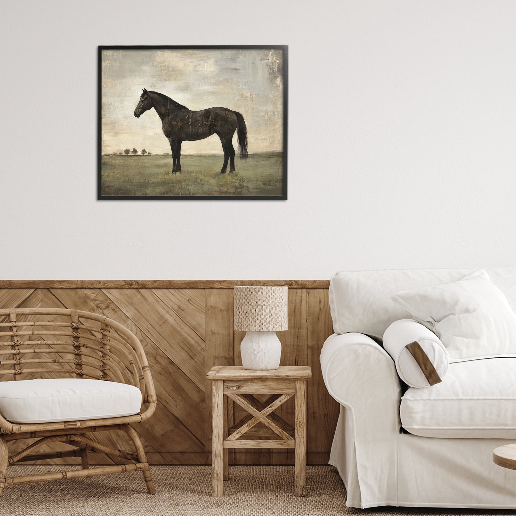 Stupell Industries Distressed Horse Portrait Black Framed Giclee Art, design by Petal Prints Design