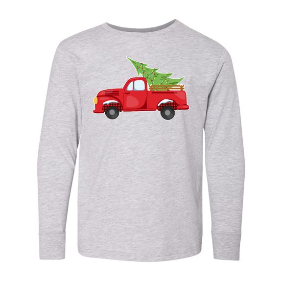 Inktastic Christmas Vintage Truck with Christmas Tree Long Sleeve Youth T-Shirt