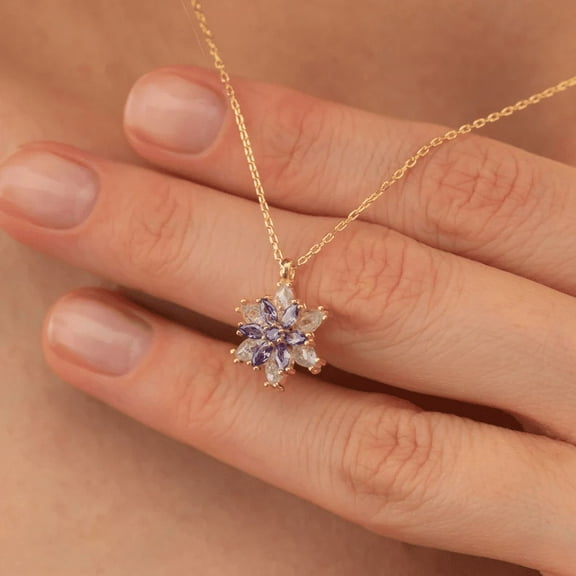 Dainty Flower Charm Necklace - February Birthstone Pendant For Her - Love Necklace