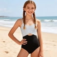 thumbnail image 2 of Girls High Waist Swimwear With Adjustable Straps And Removable Padded Bikini Top For Teen Youth Two Piece Tankini/Black/7, 2 of 4